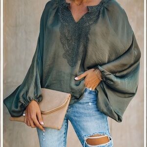 Vici Olive Green Embellished Blouse
